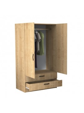 Ντουλάπα ρούχων Victoria Megapap δίφυλλη με συρτάρια χρώμα φυσικό οξιάς 100x60x181εκ.