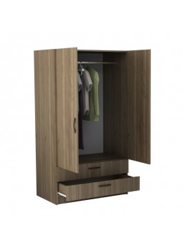 Ντουλάπα ρούχων Victoria Megapap δίφυλλη με συρτάρια χρώμα καρυδί 100x60x181εκ.