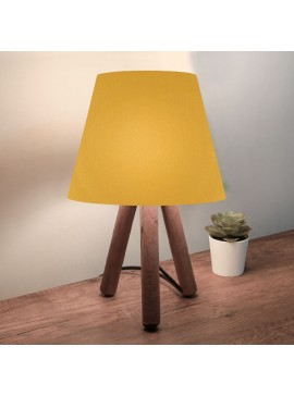 Φωτιστικό επιτραπέζιο Lander Megapap E27 ύφασμα Pvc - ξύλο χρώμα κίτρινο - καφέ 22x17x33εκ.