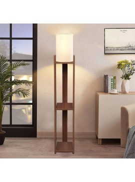 Φωτιστικό δαπέδου Verma I Megapap E27 Mdf/ύφασμα Pvc χρώμα καρυδί - κρεμ 18,5x18,5x142εκ.