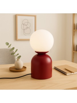 Φωτιστικό επιτραπέζιο Albus Megapap E14 μεταλλικό - γυάλινο χρώμα μπορντώ - λευκό Ø13x28εκ.