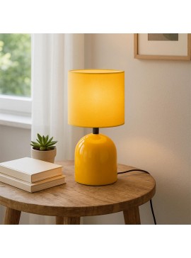 Φωτιστικό επιτραπέζιο Nehora Megapap E27 μεταλλικό - ύφασμα Pvc χρώμα κίτρινο Ø15x30εκ.