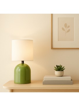 Φωτιστικό επιτραπέζιο Nehora Megapap E27 μεταλλικό - ύφασμα Pvc χρώμα πράσινο - κρεμ Ø15x30εκ.