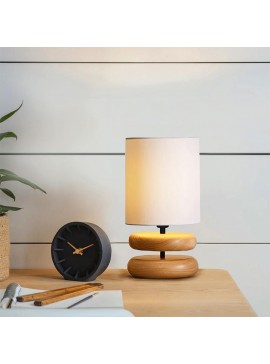 Φωτιστικό επιτραπέζιο Lucia Megapap E14 ξύλινο - ύφασμα Pvc χρώμα φυσικό - κρεμ Ø15x35εκ.