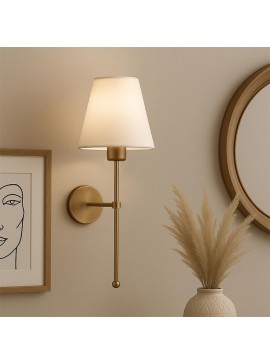 Απλίκα τοίχου Verma Megapap E27 υφασμάτινη - μεταλλική χρώμα χρυσό - κρεμ 13x13x50εκ.