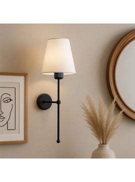 Απλίκα τοίχου Verma Megapap E27 υφασμάτινη - μεταλλική χρώμα μαύρο - κρεμ 13x13x50εκ.