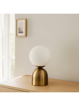 Φωτιστικό επιτραπέζιο Ryka Megapap E14 μεταλλικό - γυάλινο χρώμα χρυσό αντικέ - λευκό Ø15x28εκ.