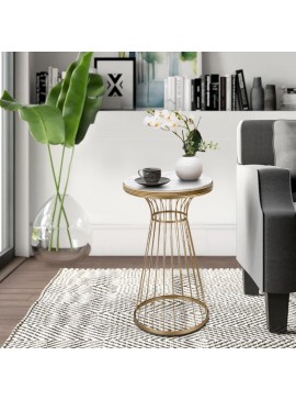 Τραπεζάκι βοηθητικό Tekosi Megapap μεταλλικό - Mdf χρώμα χρυσό - λευκό εφέ μαρμάρου 35x35x58εκ.