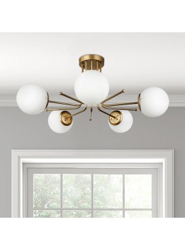 Φωτιστικό οροφής Maxidex Megapap Ε27 μεταλλικό - γυάλινο πεντάφωτο χρώμα χρυσό Ø80x50εκ.