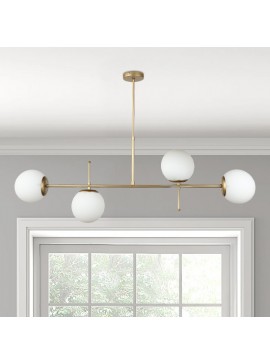 Φωτιστικό οροφής Lura Megapap Ε27 μεταλλικό - γυάλινο τετράφωτο χρώμα χρυσό 110x70εκ.