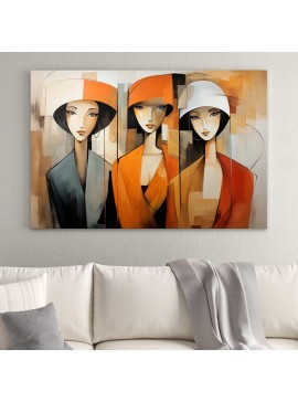Πίνακας σε καμβά "Women in Orange" Megapap ψηφιακής εκτύπωσης 100x70x3εκ.