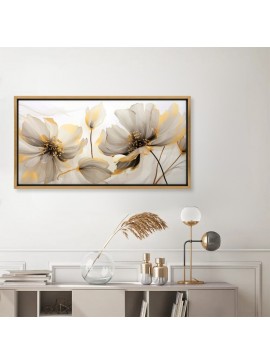 Πίνακας σε καμβά "Ethereal Blossom" Megapap ψηφιακής εκτύπωσης με κορνίζα χρώμα χρυσό 120x60x3εκ.