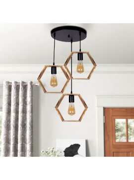 Φωτιστικό οροφής Esela III Megapap E27 ξύλινο τρίφωτο χρώμα φυσικό - καρυδί 50x40x80εκ.