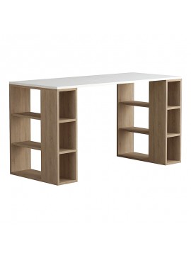 Γραφείο εργασίας Colmar Megapap χρώμα λευκό - sapphire oak 140x60x75εκ