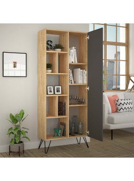 Βιβλιοθήκη Jedda Megapap χρώμα sapphire oak - ανθρακί 80,6x29,6x191εκ.