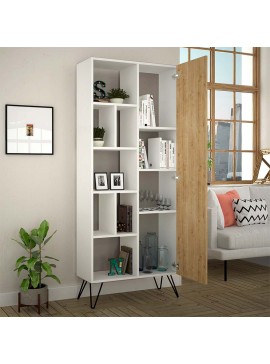 Βιβλιοθήκη Jedda Megapap χρώμα λευκό - sapphire oak 80,6x29,6x191εκ.