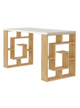 Γραφείο εργασίας Labirent Megapap χρώμα sapphire oak - λευκό 140x60x75εκ
