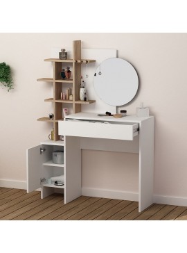 Τουαλέτα με καθρέπτη Mup Megapap χρώμα λευκό - sapphire oak 105x35x151εκ.