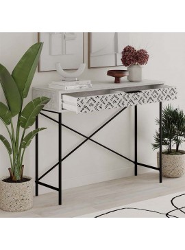 Κονσόλα Heaton Megapap μεταλλική - μελαμίνης χρώμα λευκό αντικέ 110x35,6x90εκ.