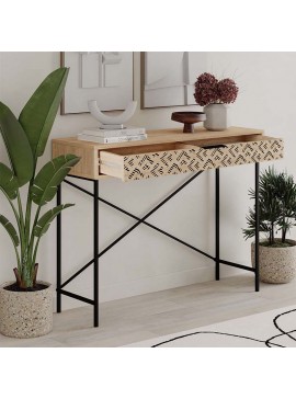 Κονσόλα Heaton Megapap μεταλλική - μελαμίνης χρώμα sapphire oak 110x35,6x90εκ.