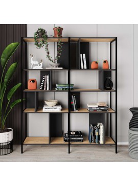 Βιβλιοθήκη Maxi Megapap χρώμα sapphire oak - silky black 144x35x175εκ.