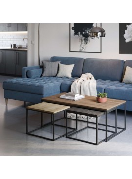 Τραπεζάκι σαλονιού σετ 3 τμχ. Camelia Megapap χρώμα ανοιχτό καρυδί - sapphire oak - καφέ 110x60x41,8εκ.