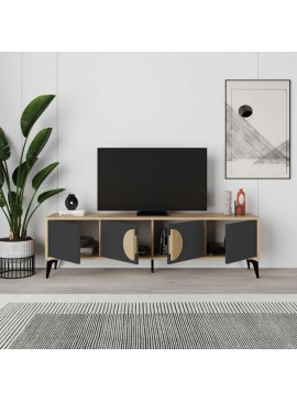 Έπιπλο τηλεόρασης Gora Megapap χρώμα sapphire oak - silky black 180x35,6x51εκ.