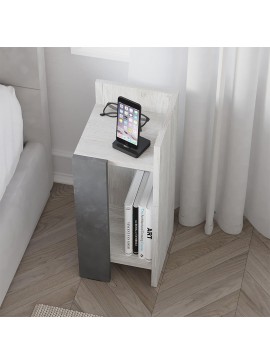 Κομοδίνο Elos Megapap δεξί χρώμα λευκό αντικέ - γκρι ρετρό 25x27x60εκ.