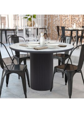 Τραπέζι Borno Megapap χρώμα μαύρο - λευκό εφέ μαρμάρου Ø115x79 εκ.