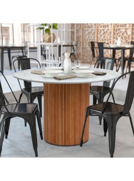 Τραπέζι Borno Megapap χρώμα φυσικό - λευκό εφέ μαρμάρου Ø120x78 εκ.