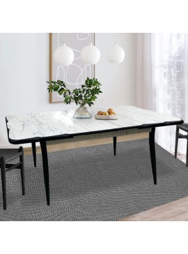 Τραπέζι Karen Megapap επεκτεινόμενο χρώμα λευκό εφέ μαρμάρου - μαύρο 130/160x80x75εκ.