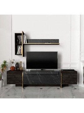 Σύνθεση τηλεόρασης Veyron Megapap χρώμα μαύρο rebab - μαύρο εφέ μαρμάρου 180x33x45εκ.