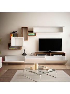 Σύνθεση τηλεόρασης Stamatia Megapap χρώμα λευκό - καρυδί 210x36,8x46,8εκ.