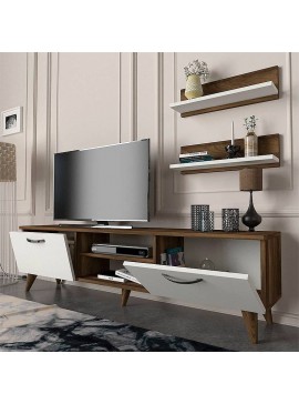 Έπιπλο τηλεόρασης Colin Megapap χρώμα λευκό - καρυδί 150x29,5x40,6εκ.