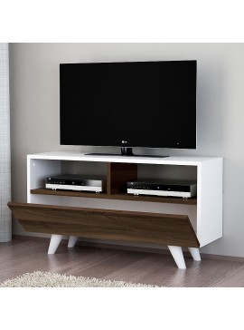 Έπιπλο τηλεόρασης Novela Megapap χρώμα λευκό - καρυδί 90x29,5x50εκ.