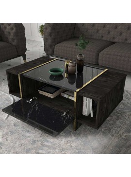 Τραπεζάκι σαλονιού Veyron Megapap χρώμα μαύρο rebab - μαύρο εφέ μαρμάρου 104x60x37,3εκ.