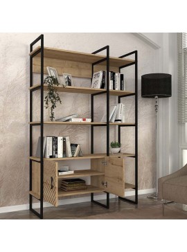 Βιβλιοθήκη Eduardo Megapap μεταλλική - μελαμίνης χρώμα sapphire oak 120x39x180εκ.