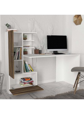 Γραφείο εργασίας Domingo Megapap χρώμα λευκό - καρυδί 149,5x60x120εκ.