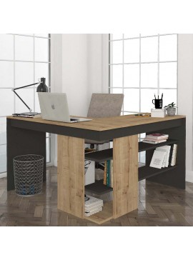 Γραφείο εργασίας Stylo Megapap χρώμα sapphire oak -  ανθρακί 120x120x73,8εκ.