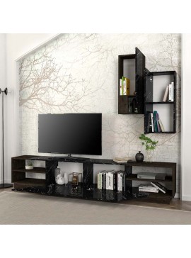 Σύνθεση τηλεόρασης River Megapap χρώμα μαύρο rebab - μαύρο εφέ μαρμάρου 240x36,6x47εκ.