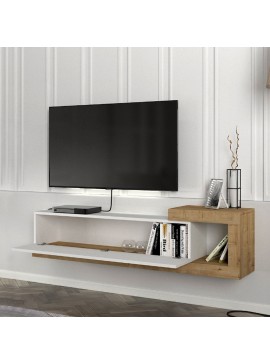 Έπιπλο τηλεόρασης επιτοίχιο Volare Megapap χρώμα λευκό - sapphire oak 150x29,6x38,6εκ.