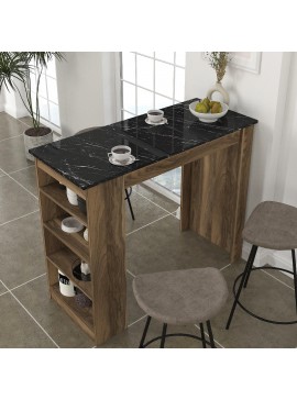 Τραπέζι μπαρ Monaco Megapap χρώμα καρυδί - μαύρο εφέ μαρμάρου 120x51,6x101,8εκ.