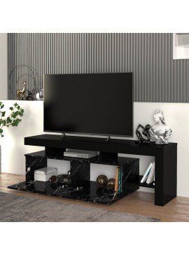 Έπιπλο τηλεόρασης Acnes Megapap χρώμα μαύρο - μαύρο εφέ μαρμάρου 160x40x53εκ.