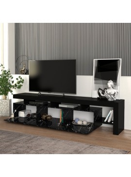 Έπιπλο τηλεόρασης Acnes Megapap χρώμα μαύρο - μαύρο εφέ μαρμάρου 220x40x52εκ.