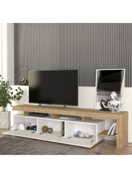 Έπιπλο τηλεόρασης Acnes Megapap χρώμα λευκό - sapphire oak 220x40x52εκ.
