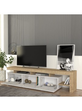 Έπιπλο τηλεόρασης Acnes Megapap χρώμα λευκό εφέ μαρμάρου - sapphire oak 220x40x52εκ.