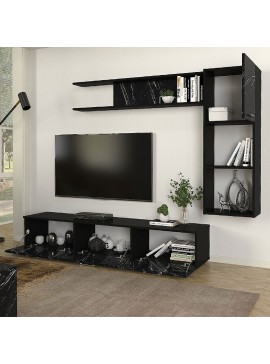 Σύνθεση τηλεόρασης Darcy Megapap χρώμα μαύρο εφέ μαρμάρου - μαύρο 180x40x33εκ.