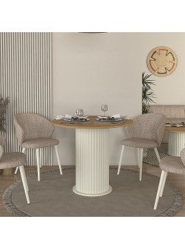 Τραπέζι Bohema Megapap χρώμα ivory - sepet oak Ø90x77,7εκ.