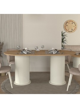 Τραπέζι Bohema Megapap χρώμα ivory - sepet oak 180x90x77,7εκ.