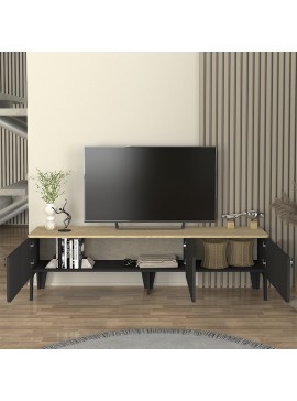Έπιπλο τηλεόρασης Pedro Megapap χρώμα ανθρακί - rota oak 180x35x50,7εκ.